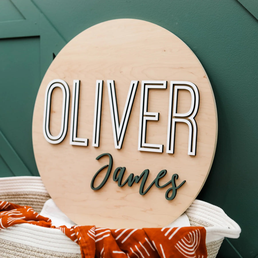 Oliver James Round Name Sign, Custom Name Sign for Nursery