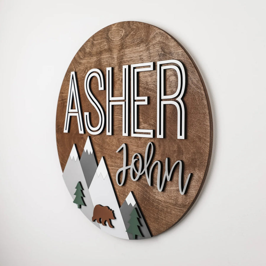 Asher John Wood Land Round Name Sign, Custom Name Sign for Nursery
