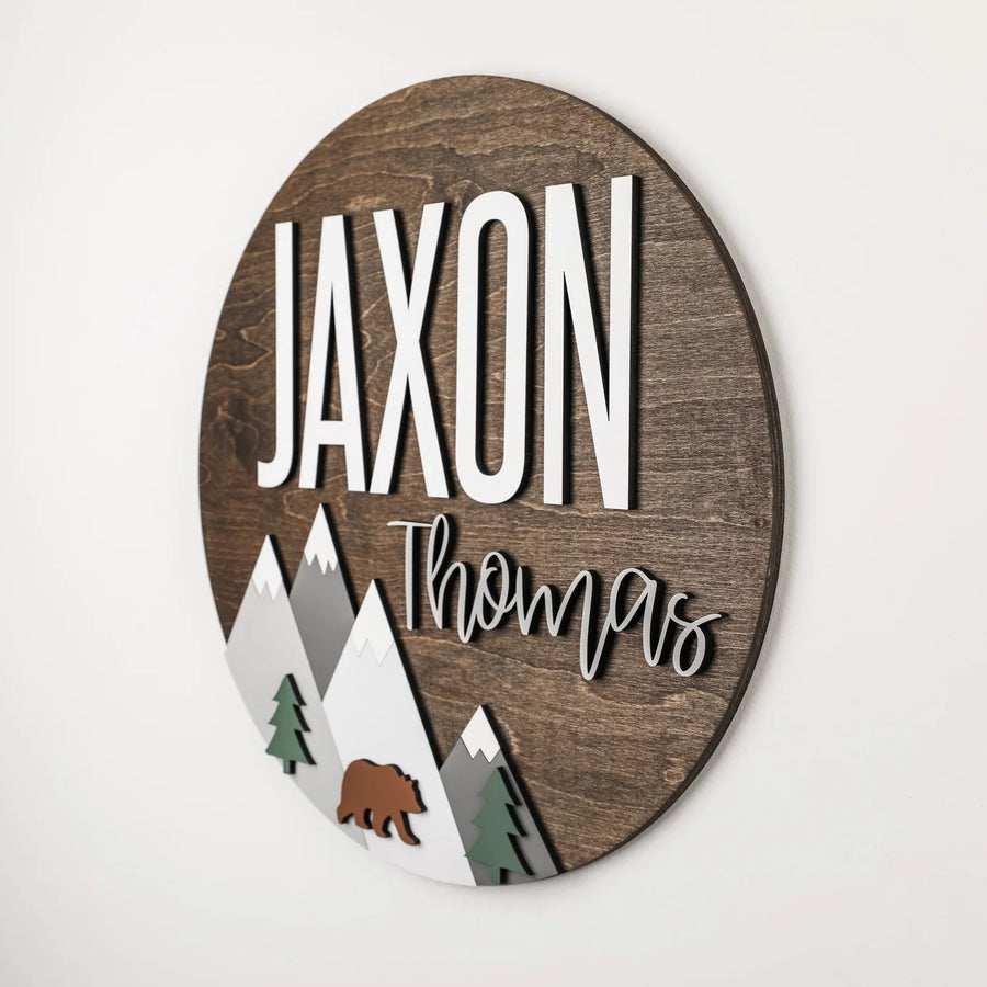 Jaxon Thomas Wood Land Round Name Sign, Custom Name Sign for Nursery