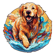 Beach Golden Retriever Wooden Jigsaw Puzzle