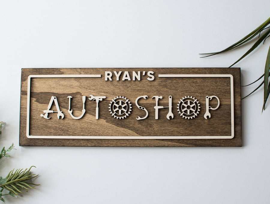 Wood Workshop Sign Gift for Dad, Garage Sign, Autoshop Woodshop Sign, Custom Gift for Dad, Grandfather Grandpa Gift, Fathers Day Gift