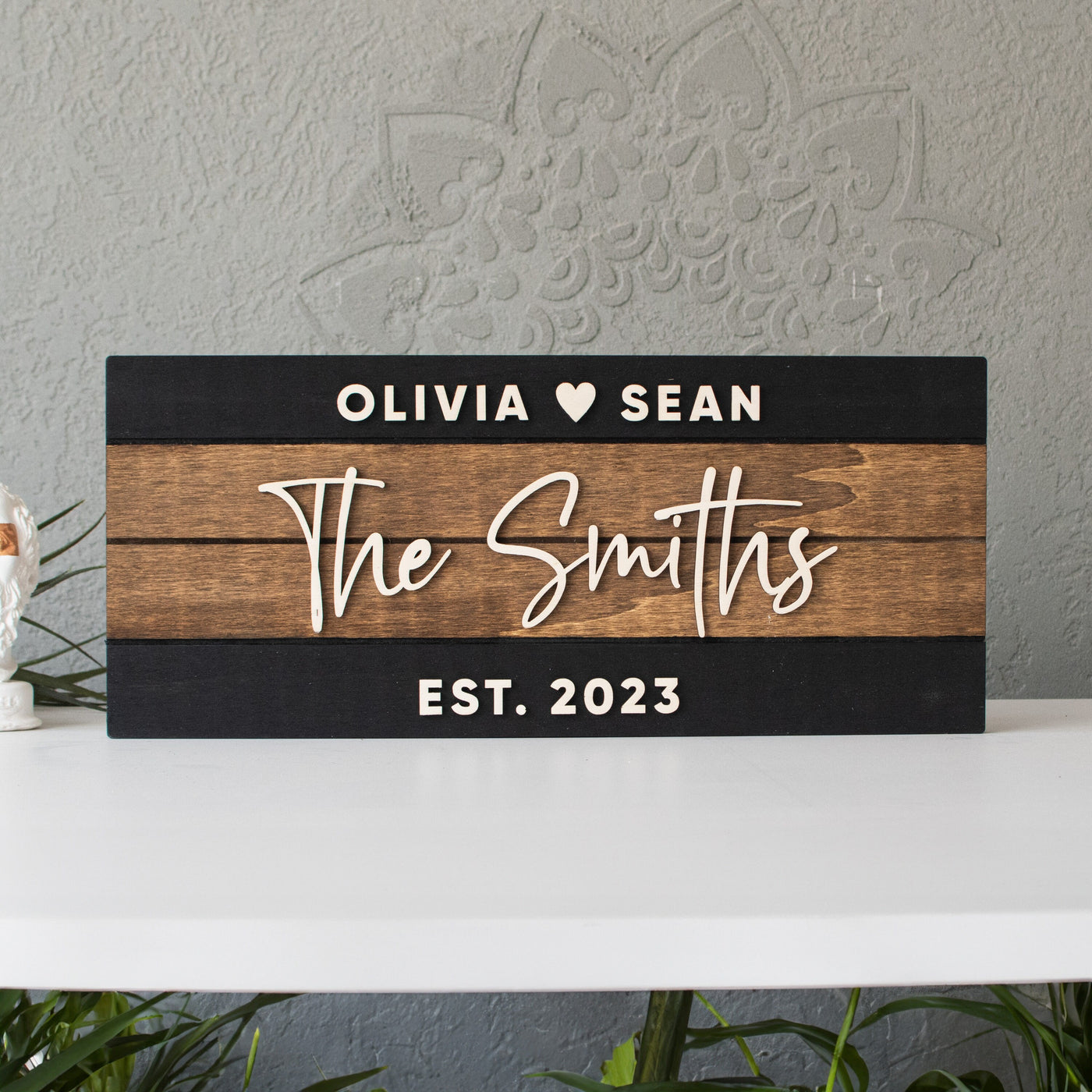 Wedding Gift for the Couple - Black and Walnut Last Name Sign - Custom Family Name Sign - Gift for Newlyweds - Gift for Bride and Groom