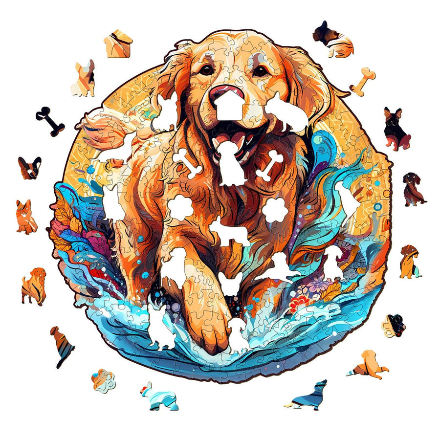 Beach Golden Retriever Wooden Jigsaw Puzzle