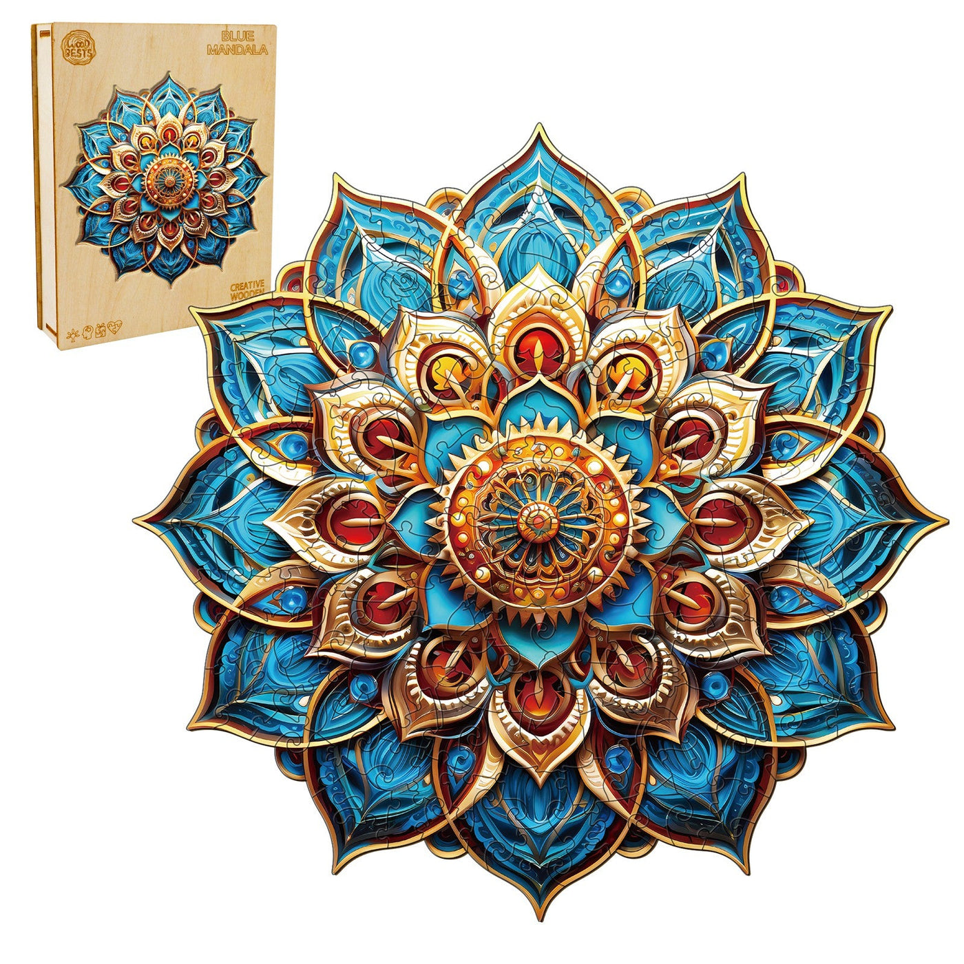 Blue Mandala Wooden Jigsaw Puzzle