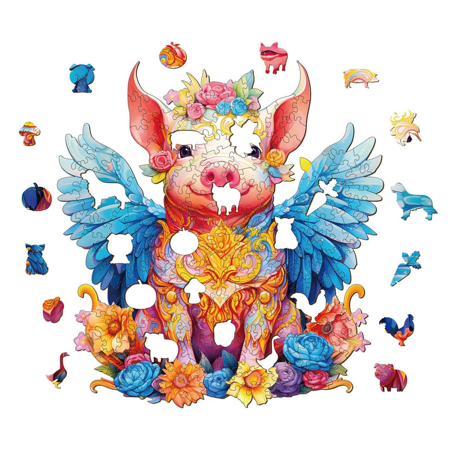 Angel Pig Wooden Jigsaw Puzzle