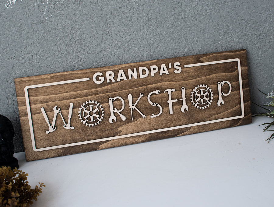 Wood Workshop Sign Gift for Dad, Garage Sign, Autoshop Woodshop Sign, Custom Gift for Dad, Grandfather Grandpa Gift, Fathers Day Gift