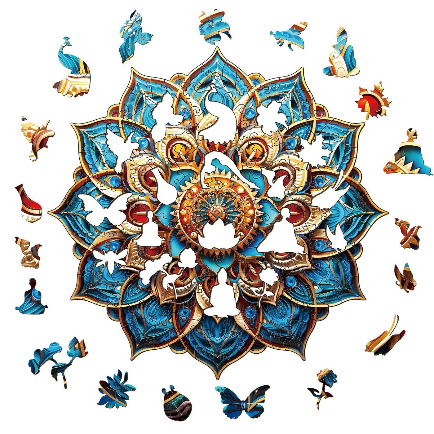 Blue Mandala Wooden Jigsaw Puzzle