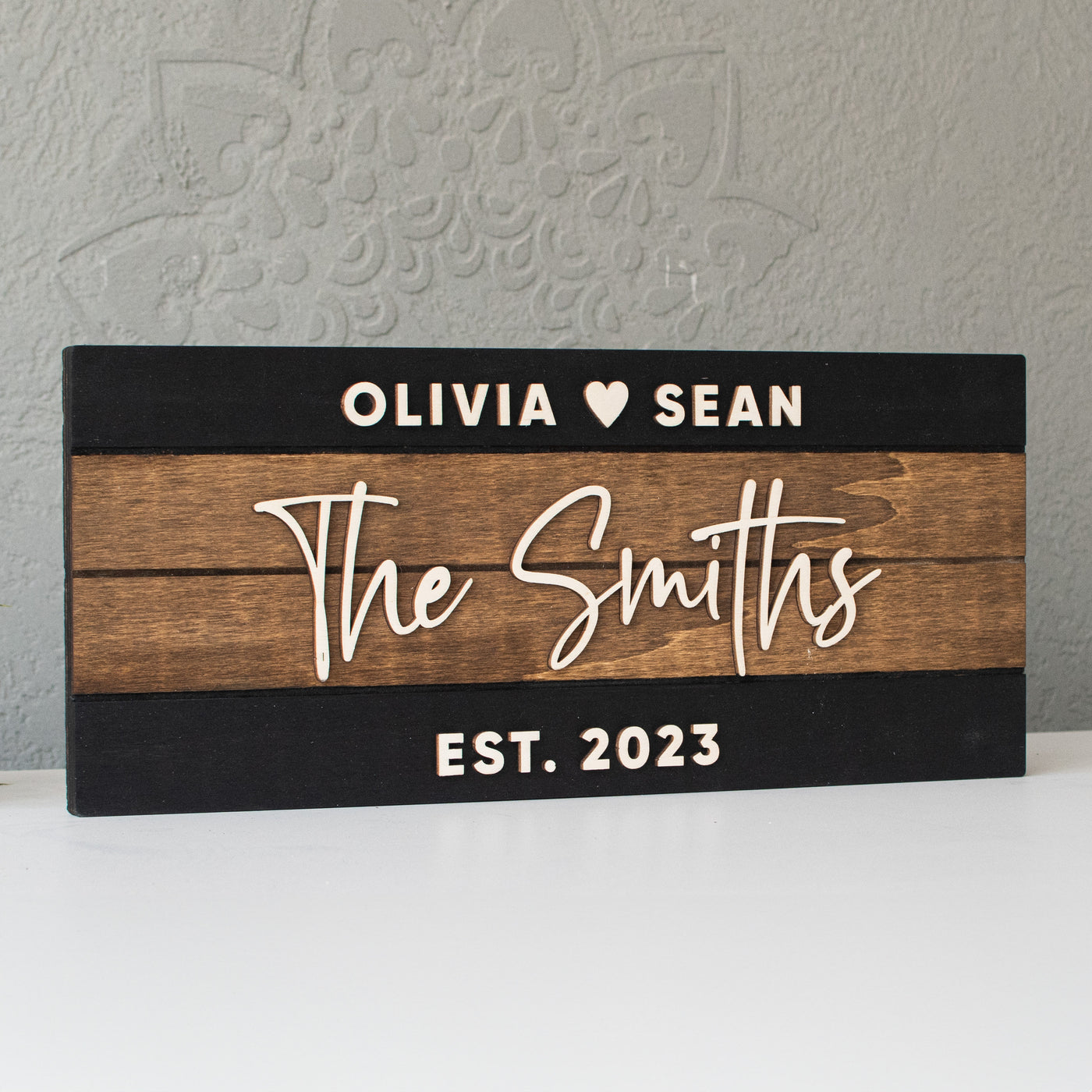 Wedding Gift for the Couple - Black and Walnut Last Name Sign - Custom Family Name Sign - Gift for Newlyweds - Gift for Bride and Groom