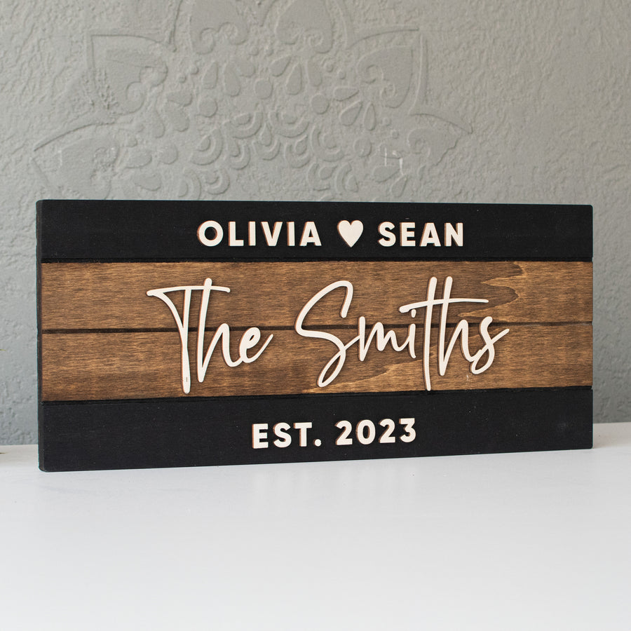 Wedding Gift for the Couple - Black and Walnut Last Name Sign - Custom Family Name Sign - Gift for Newlyweds - Gift for Bride and Groom