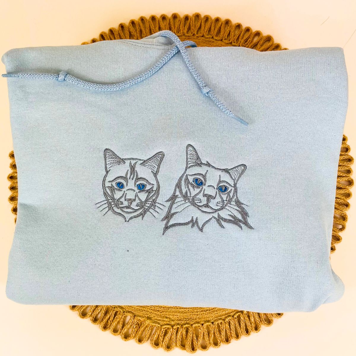 Personalized Cat Face Line Art Embroidered Hoodie