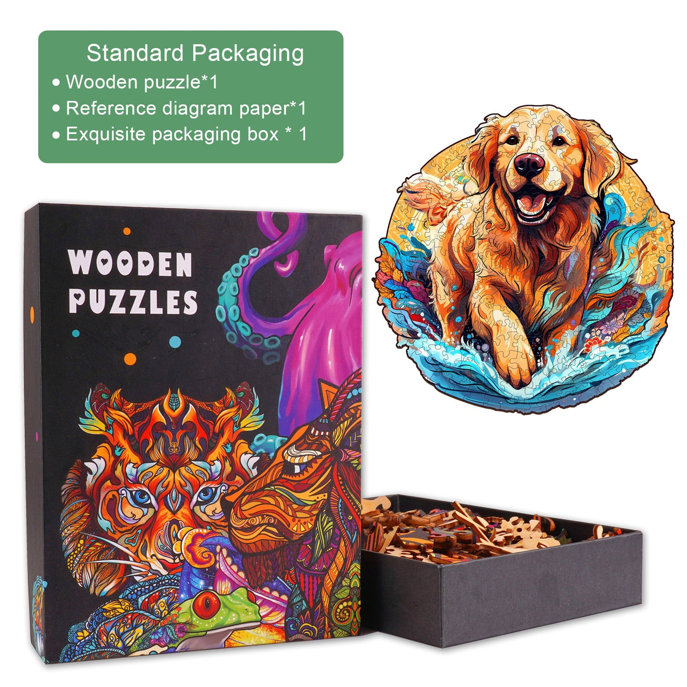 Beach Golden Retriever Wooden Jigsaw Puzzle