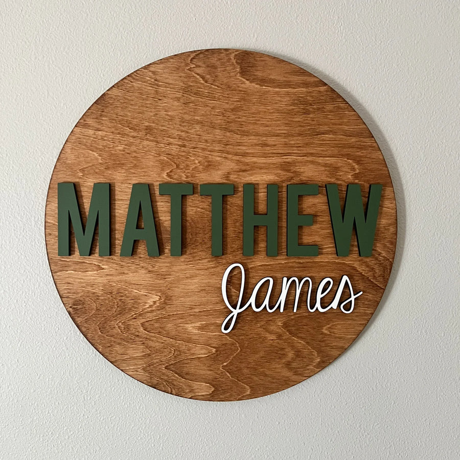 Matthew James Round Name Sign, Custom Name Sign for Nursery