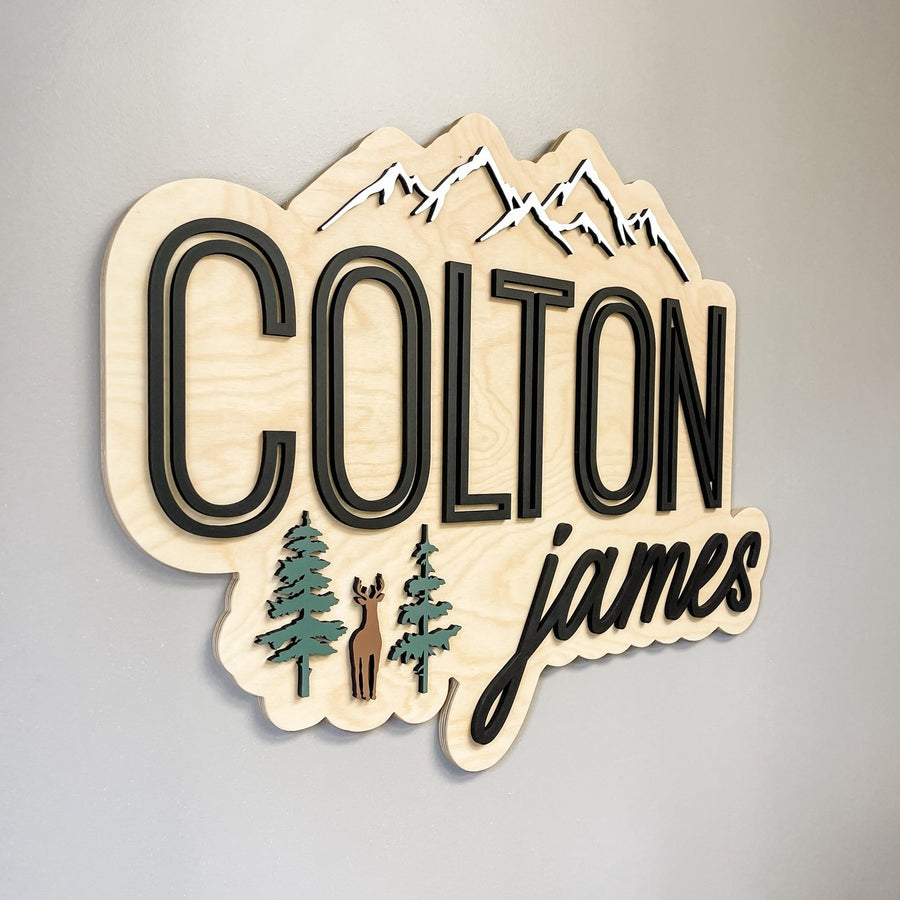 Colton James Woodland Outline Design, Custom Name Sign for Nursery