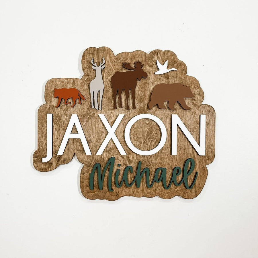 Jaxon Michael Wildlife Outline Design, Custom Name Sign for Nursery