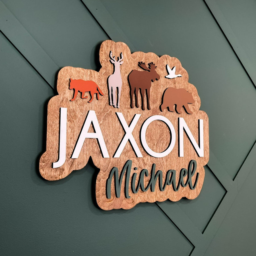 Jaxon Michael Wildlife Outline Design, Custom Name Sign for Nursery