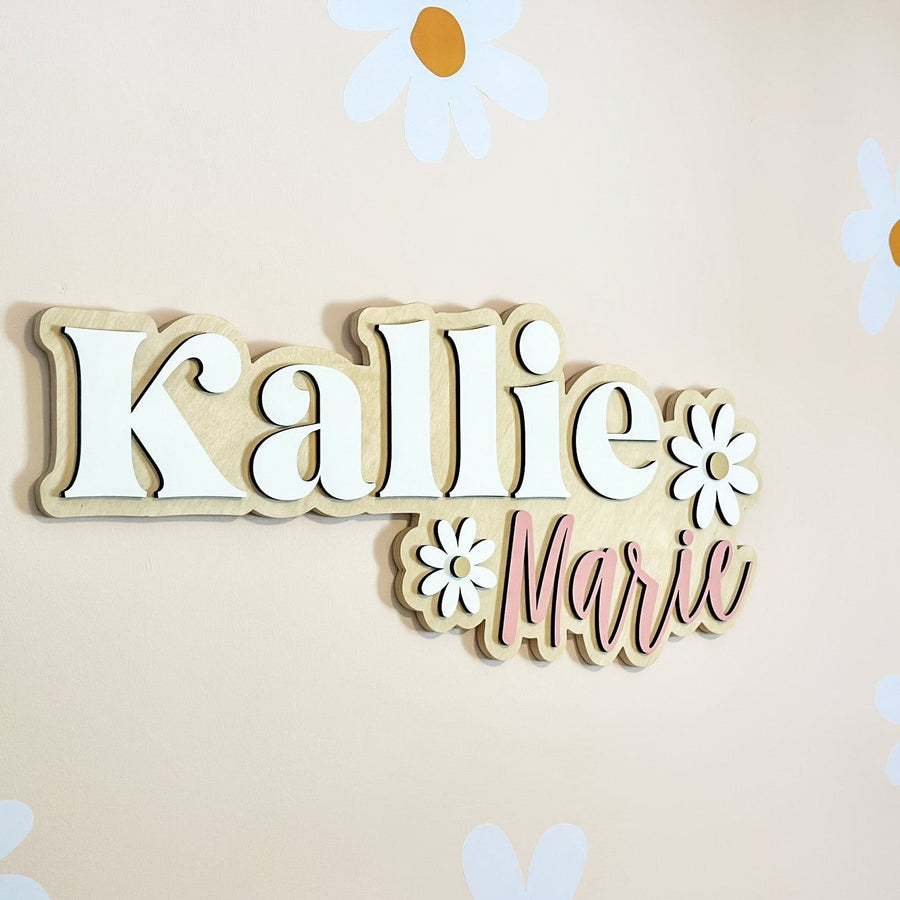 Kallie Marie Daisy Outline Design, Custom Name Sign for Nursery