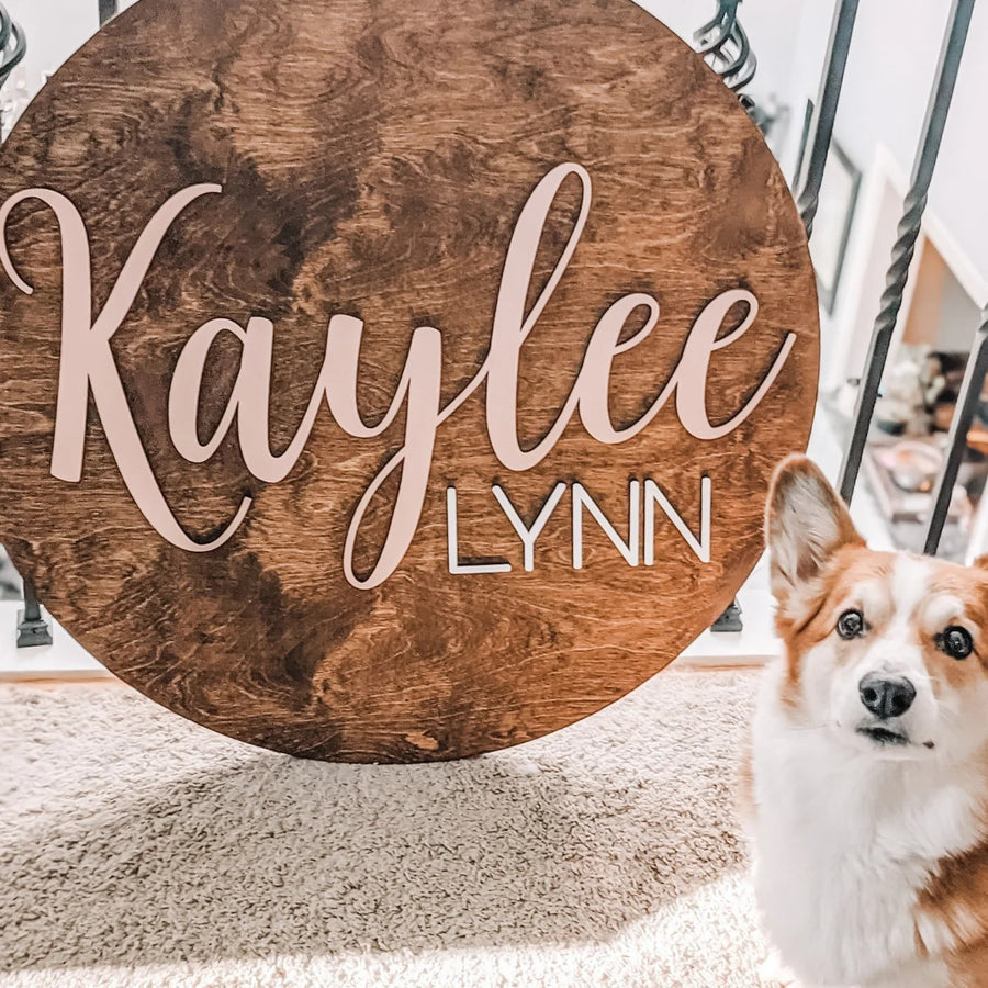 Kaylee Lynn Round Name Sign, Custom Name Sign for Nursery
