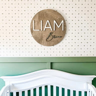 Liam Brian Round Name Sign, Custom Name Sign for Nursery