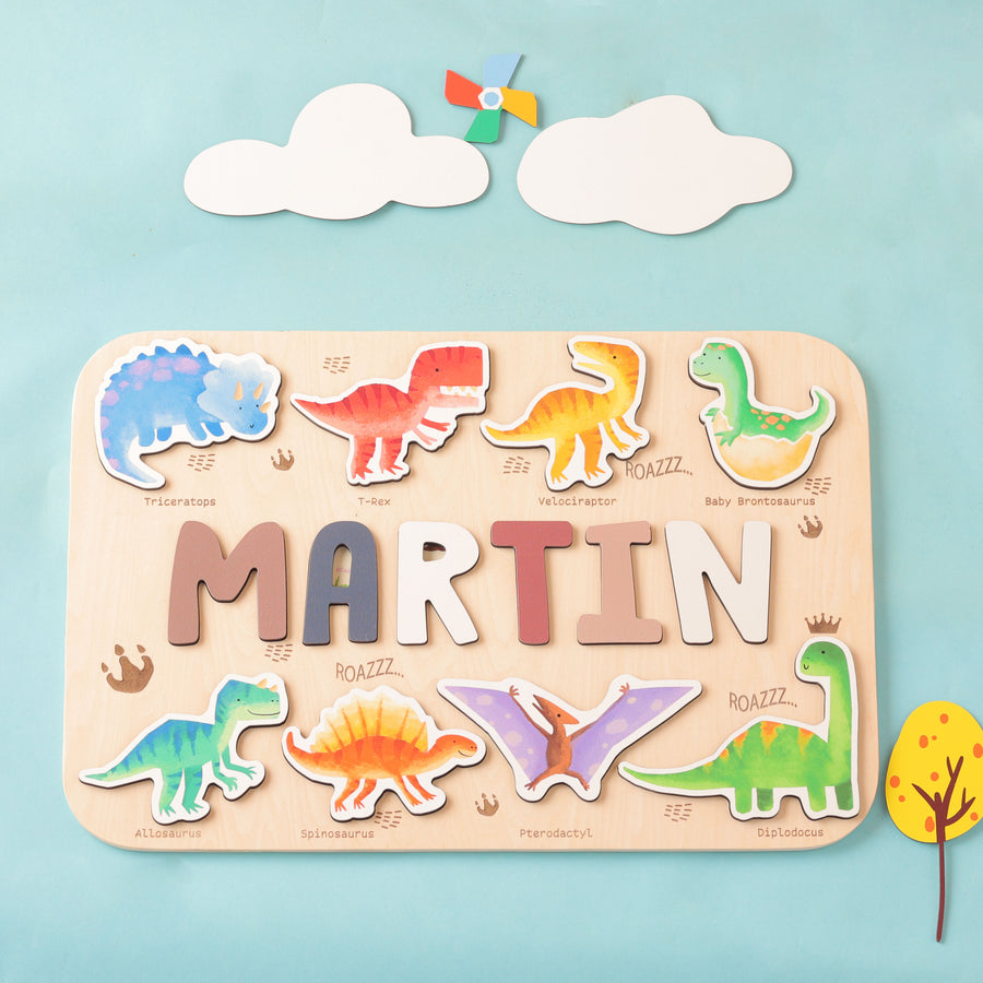 Personalized Name Puzzle with Dinosaurs Collection 8, Custom Baby Gifts, Early Learning Toys