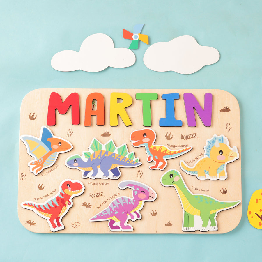 Personalized Name Puzzle with Dinosaurs Collection 7, Custom Baby Gifts, Early Learning Toys