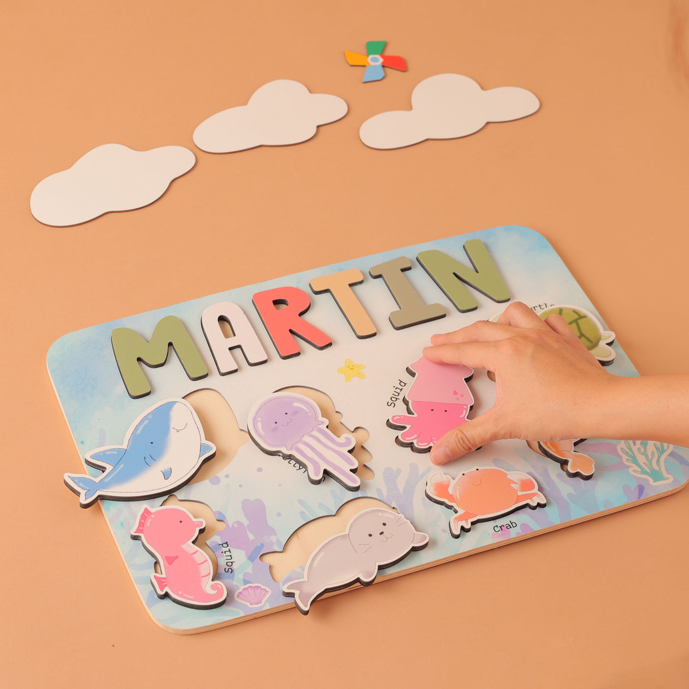 Personalized Name Puzzle with Sea Animals,  Custom Baby Gifts, Early Learning Toys