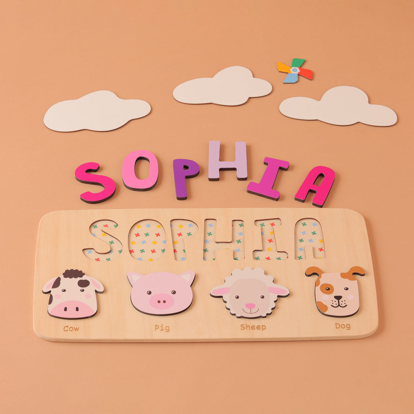 Personalized Name Puzzle with Cute Elements , Custom Baby Gifts, Early Learning Toys