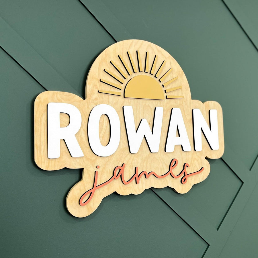 Rowan James Boho Sun Outline Design, Custom Name Sign for Nursery