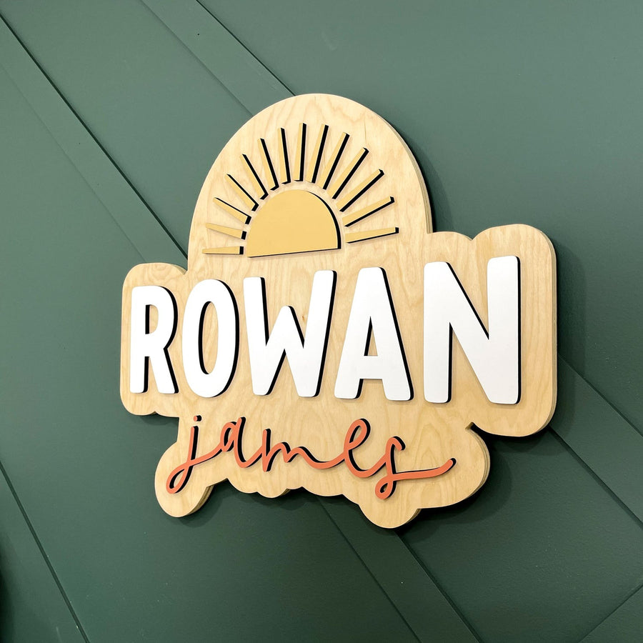 Rowan James Boho Sun Outline Design, Custom Name Sign for Nursery