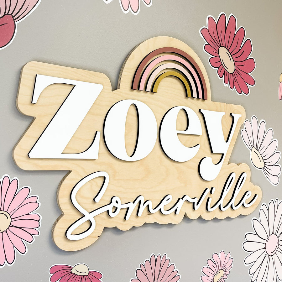 Zoey Rainbow Outline Name Sign, Custom Name Sign for Nursery