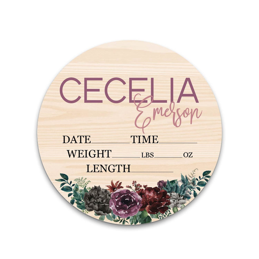 Cecelia Emerson with Flowers Birth Stat