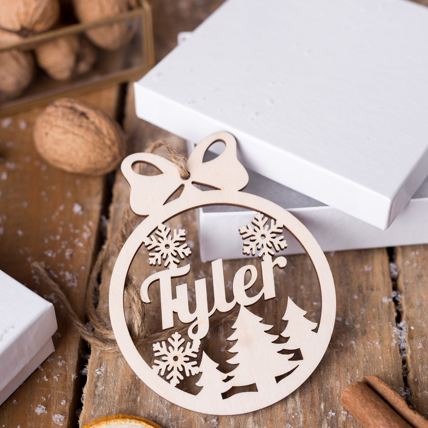 Personalized name ornament wood, Holiday ornament with name, Personalized name snowflake, Wooden Ornaments Personalized Gifts, laser cut