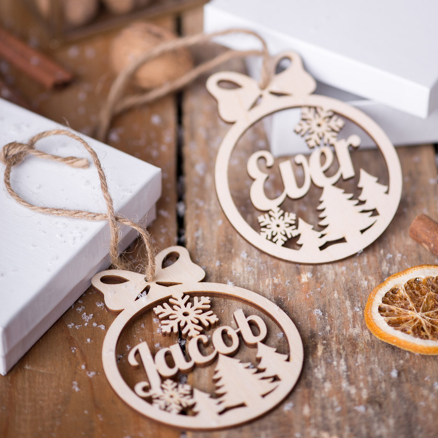 Personalized name ornament wood, Holiday ornament with name, Personalized name snowflake, Wooden Ornaments Personalized Gifts, laser cut