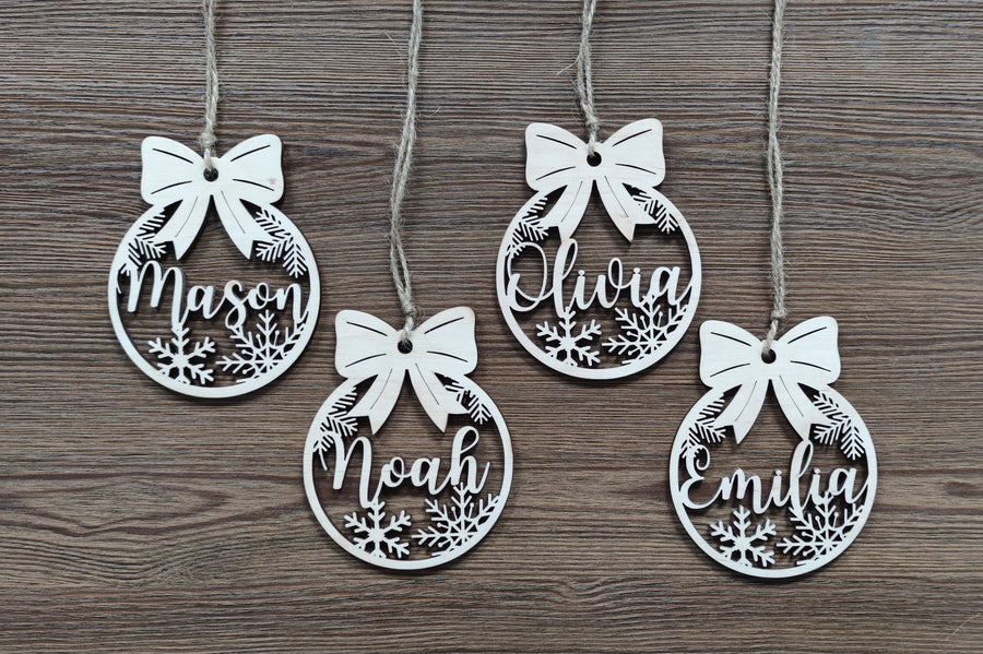 Personalized Christmas Ornaments, Custom Christmas tree Decor, Wood Xmas decor, Laser Cut Names, Christmas Bauble, Gift Tags