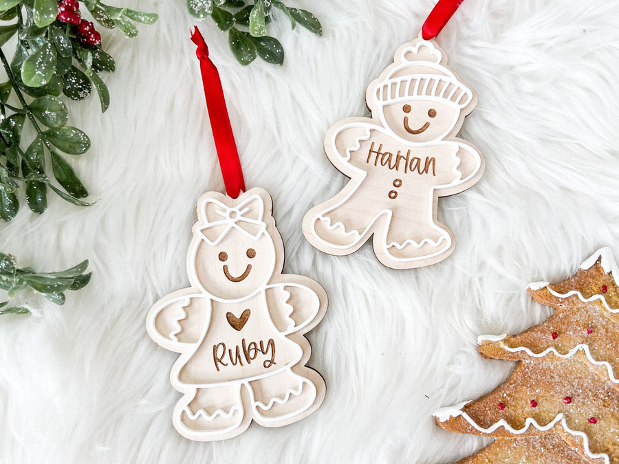 Gingerbread Ornament with Kids Name, Personalized Family Christmas Ornament, Boy Girl Personalized Gingerbread Tag, Custom Wooden Ornament