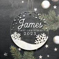 Personalized Baby Ornament - Babys First Christmas Ornament, Christmas 2024 Ornament, Wood and Acrylic Ornament, Engraved Ornament