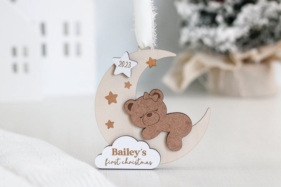 Babys First Christmas Ornament 2024, Personalized First Christmas Ornament Baby, Wooden Baby's First Christmas Ornament, Baby Bear Ornament