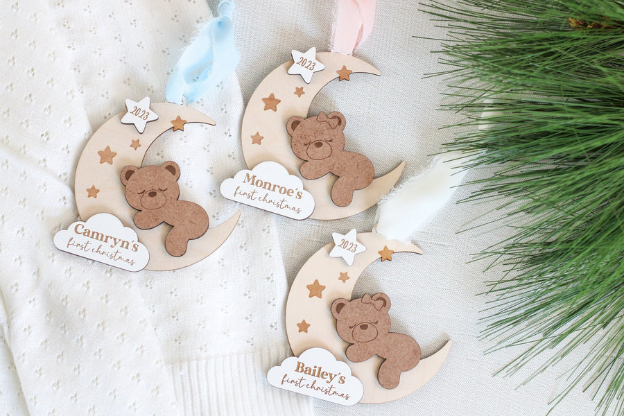 Babys First Christmas Ornament 2024, Personalized First Christmas Ornament Baby, Wooden Baby's First Christmas Ornament, Baby Bear Ornament