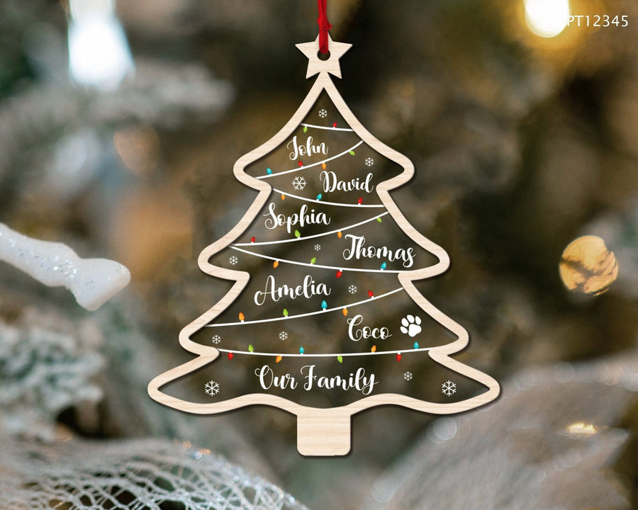 Family Christmas Ornament, Custom Family Names Tree Ornament, Family Ornament With Pets, Christmas Tree Name, 2023 Christmas Ornament