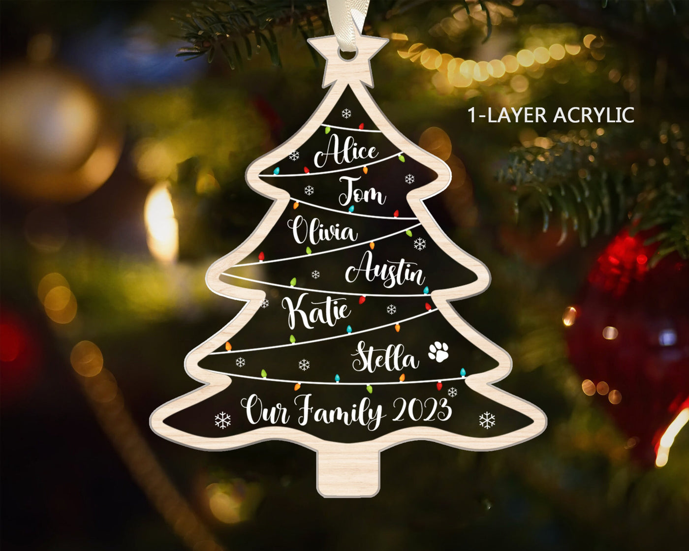 Family Christmas Ornament, Custom Family Names Tree Ornament, Family Ornament With Pets, Christmas Tree Name, 2023 Christmas Ornament