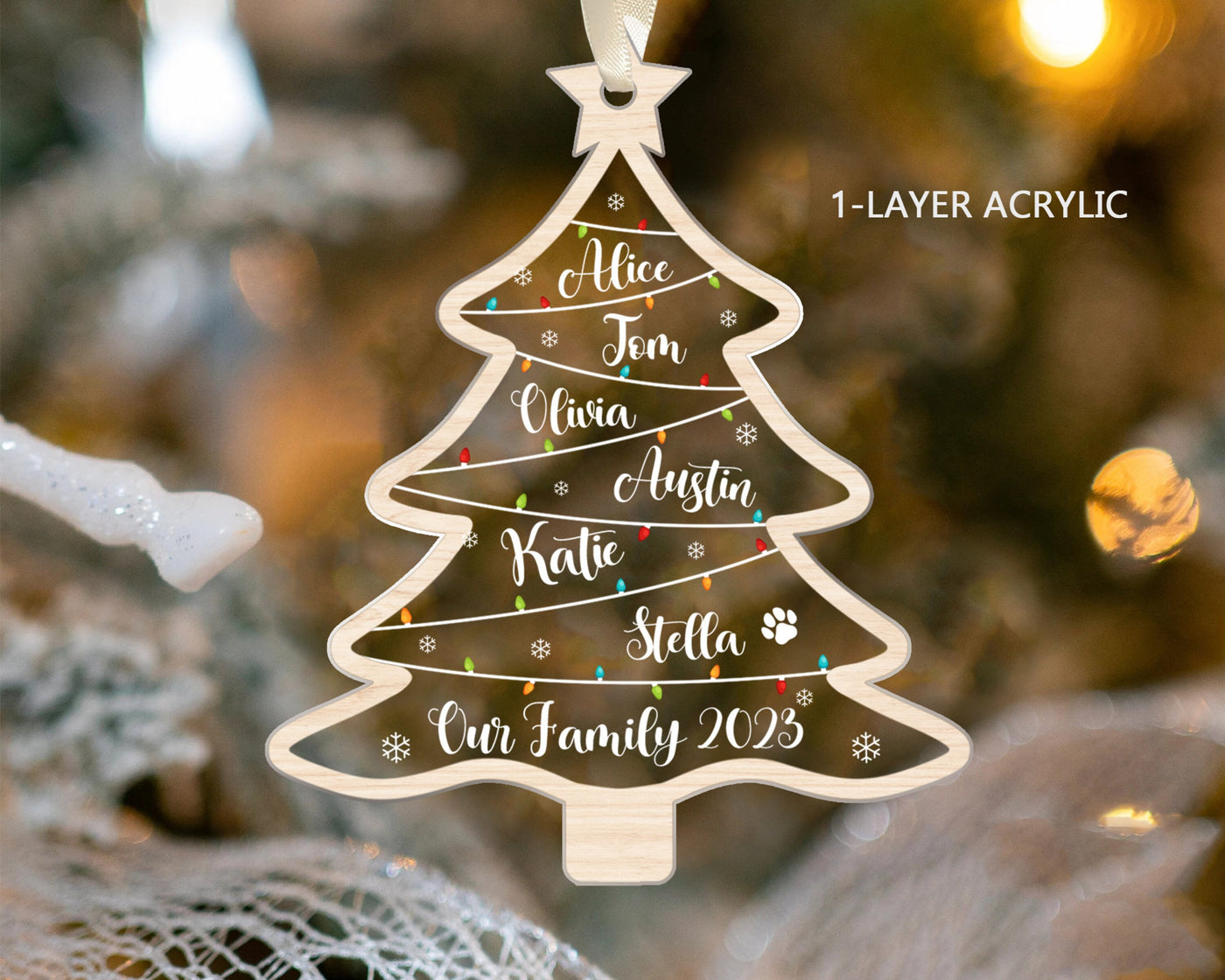 Family Christmas Ornament, Custom Family Names Tree Ornament, Family Ornament With Pets, Christmas Tree Name, 2023 Christmas Ornament