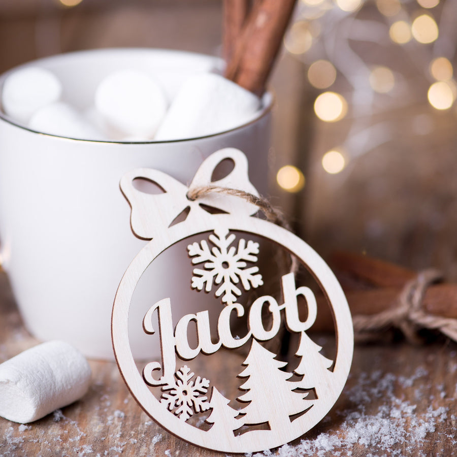 Personalized name ornament wood, Holiday ornament with name, Personalized name snowflake, Wooden Ornaments Personalized Gifts, laser cut