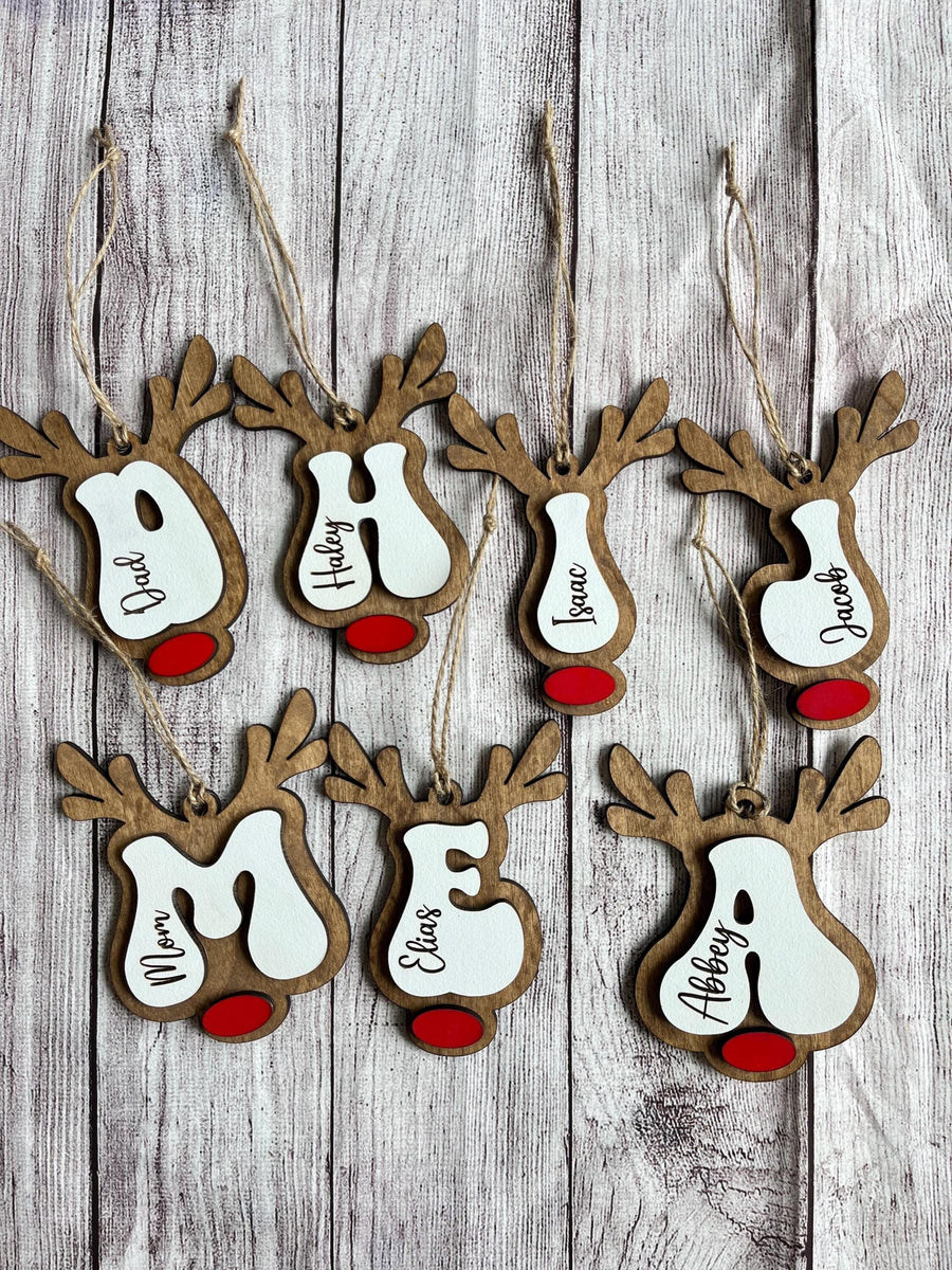 Reindeer Retro Letter Ornaments, Personalized Stocking Tags, Personalized Christmas Ornaments, Reindeer Letter Ornaments, Christmas Ornament