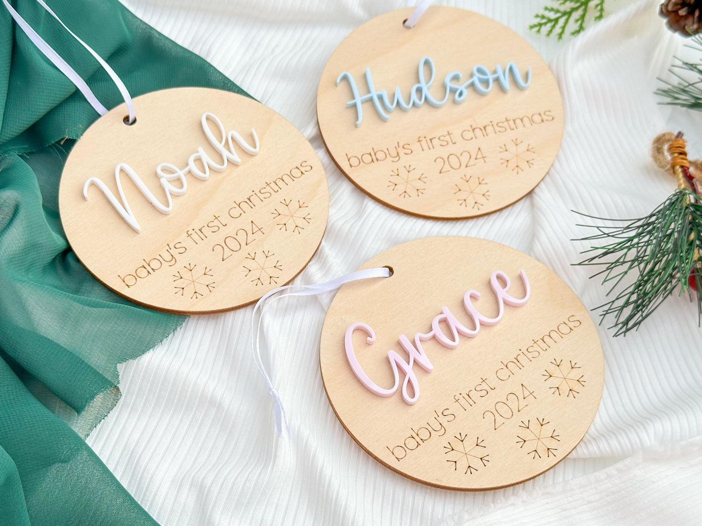 Baby's First Christmas Ornament 2024, New Baby Gift for Christmas, Wooden Personalized Ornament for Baby, Keepsake for Newborn, Baby Shower