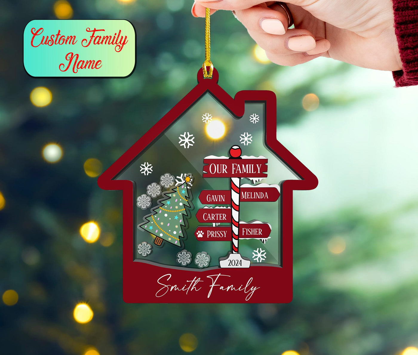 Personalized Family Shake Christmas Ornament 2024, 4D Custom Family Member Names Christmas Ornament, Family Tree Gift, Family Christmas Gift