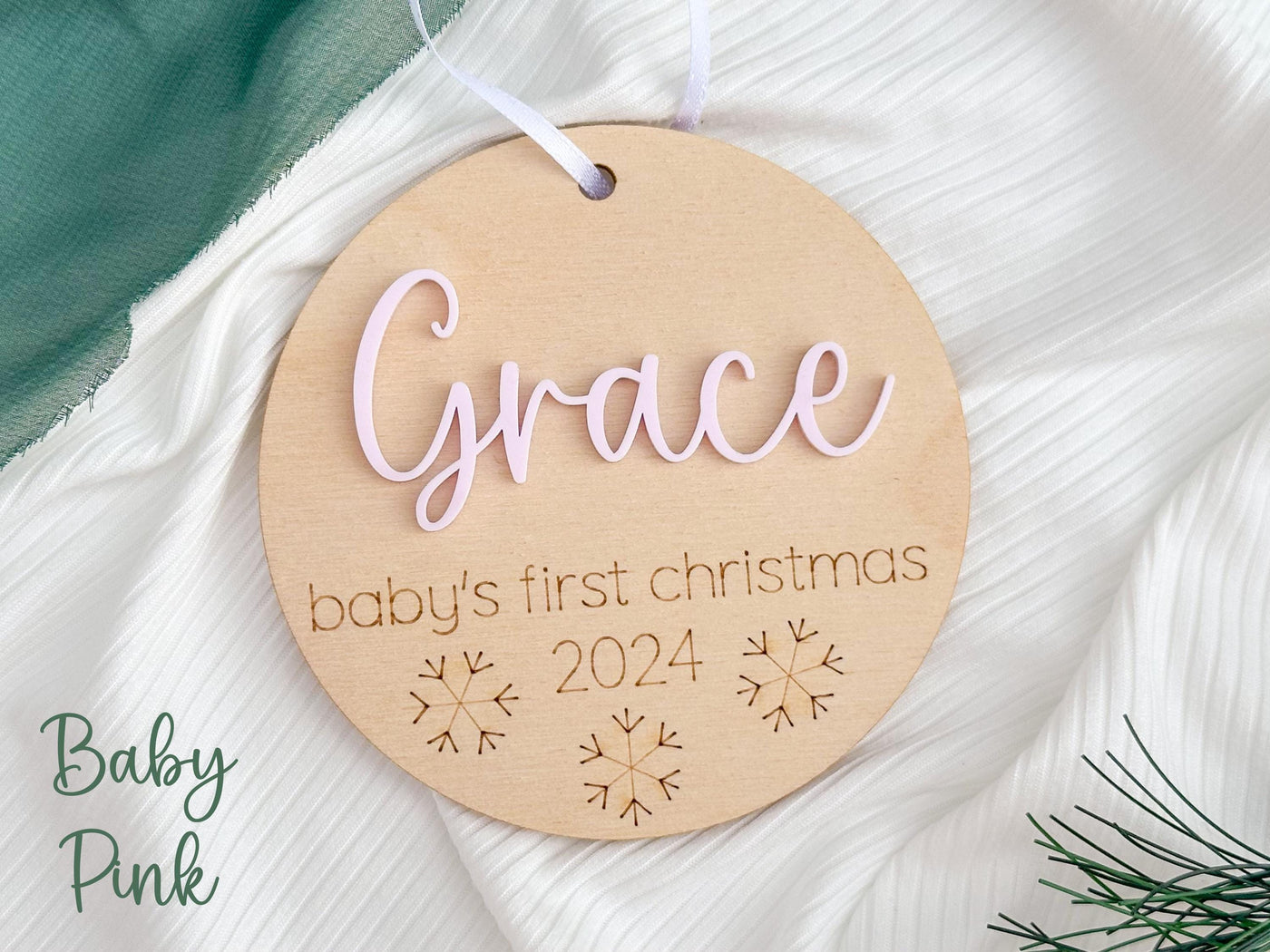 Baby's First Christmas Ornament 2024, New Baby Gift for Christmas, Wooden Personalized Ornament for Baby, Keepsake for Newborn, Baby Shower