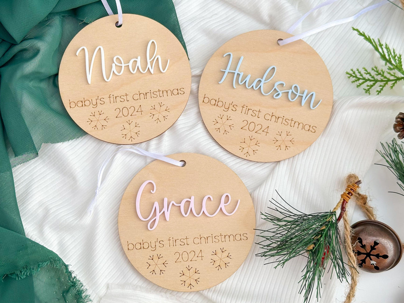 Baby's First Christmas Ornament 2024, New Baby Gift for Christmas, Wooden Personalized Ornament for Baby, Keepsake for Newborn, Baby Shower